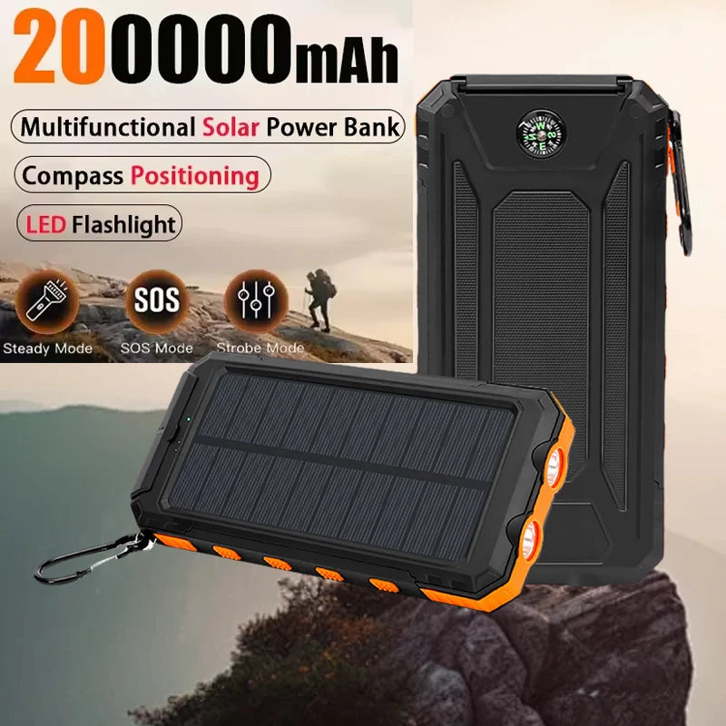 200000mAh Solar Power Bank Large Capacity Portable Charger Fast Charging External Battery for IPhone Samsun Huawei Powerbank