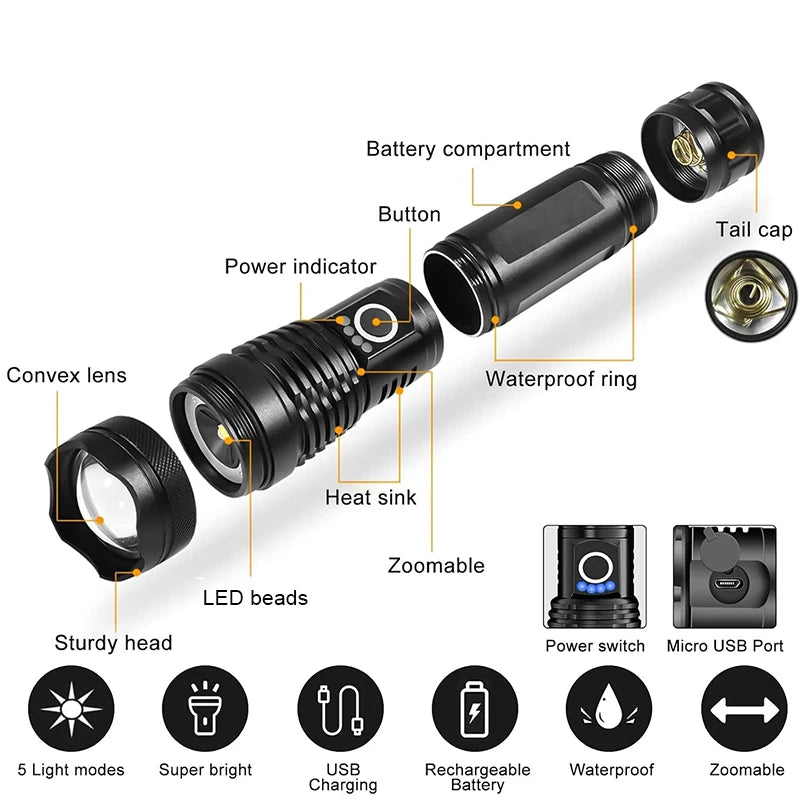 🔦 Lanterna Tática LED de Alta Potência Recarregável