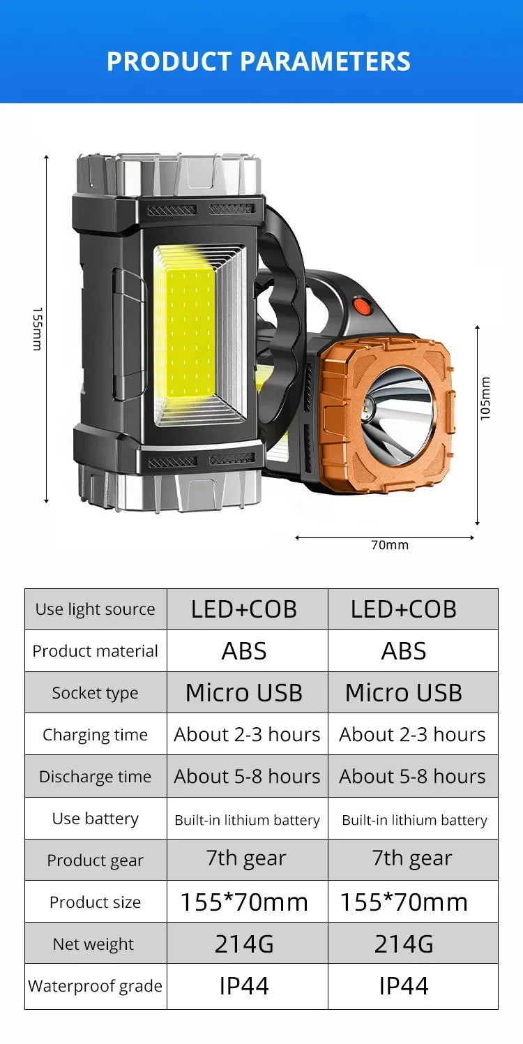 🔦 Lanterna LED Potente com Recarregamento USB + Solar