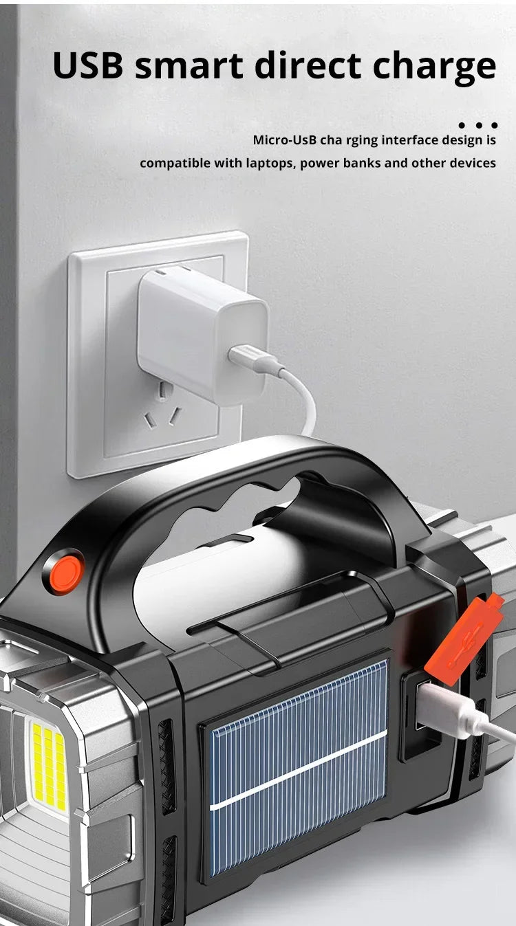 🔦 Lanterna LED Potente com Recarregamento USB + Solar