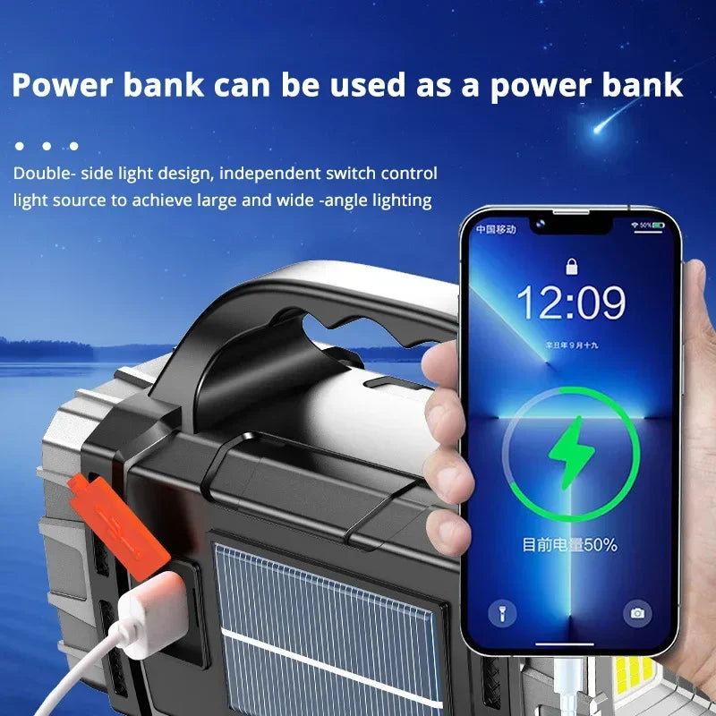 🔦 Lanterna LED Potente com Recarregamento USB + Solar