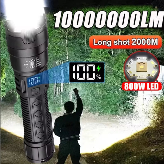 🔦 Lanterna LED Tática Recarregável 2000LM – Zoom, Power Bank e Alta Luminosidade para Camping e Defesa