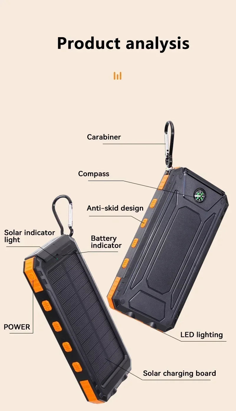 200000mAh Solar Power Bank Large Capacity Portable Charger Fast Charging External Battery for IPhone Samsun Huawei Powerbank